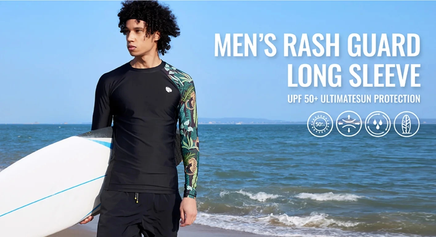 Surfing Swimming Diving T-Shirts Compression Long Rash Guard Swimwear Men's UV Protection Surf Clothing Beach Floatsuit Tops