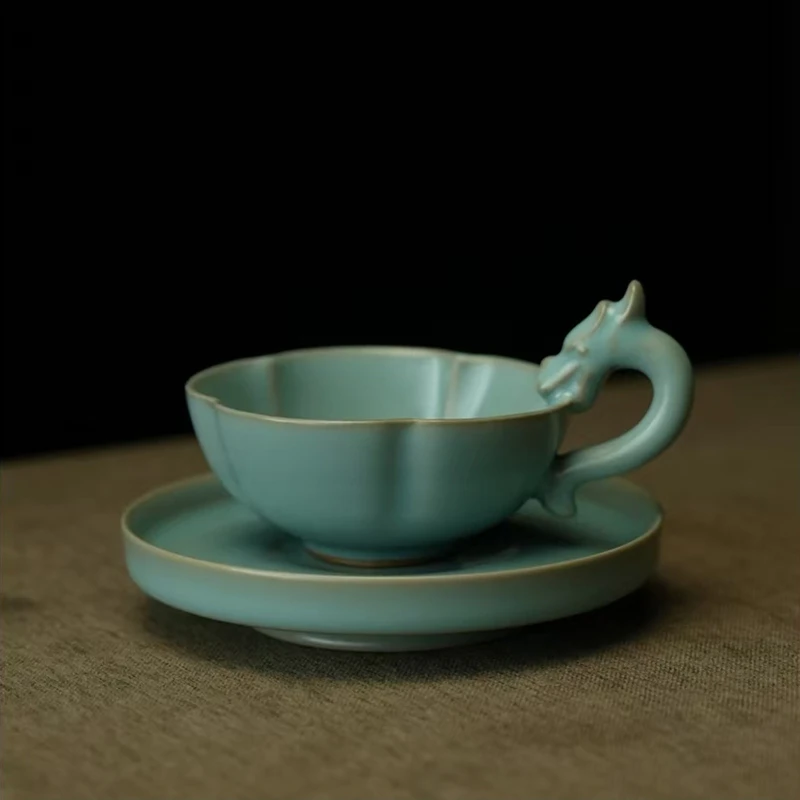 

Чашка Ru Kiln Host в форме дракона, чашка для чая Ruyi Ru, фарфоровая небесно-голубая чашка ручной работы с ручкой без трещин