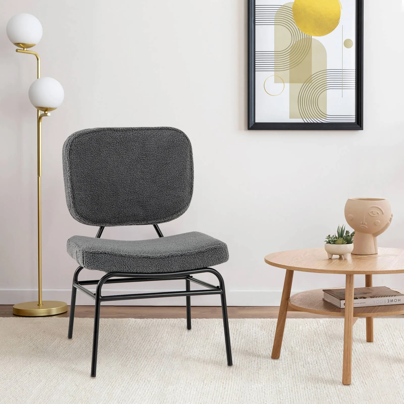 Upholstered Accent Chair with Sponge Padding Adjustable Foot Pads & Metal Frame