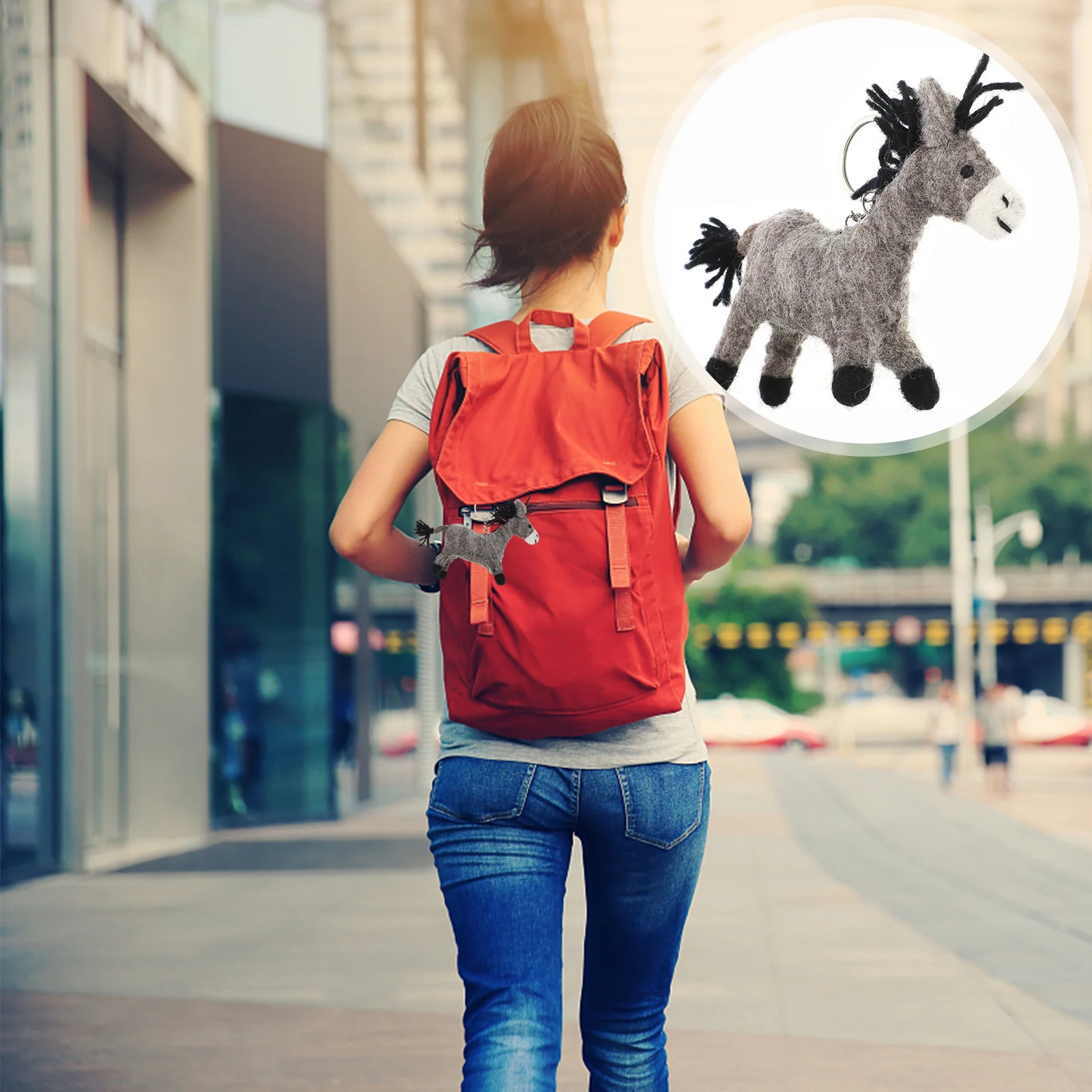 

Donkey Wool Felt Keychain Soft Stuffed Animal Pendant Hanging Charm Bag Backpack Key Ornament Hanging Decoration