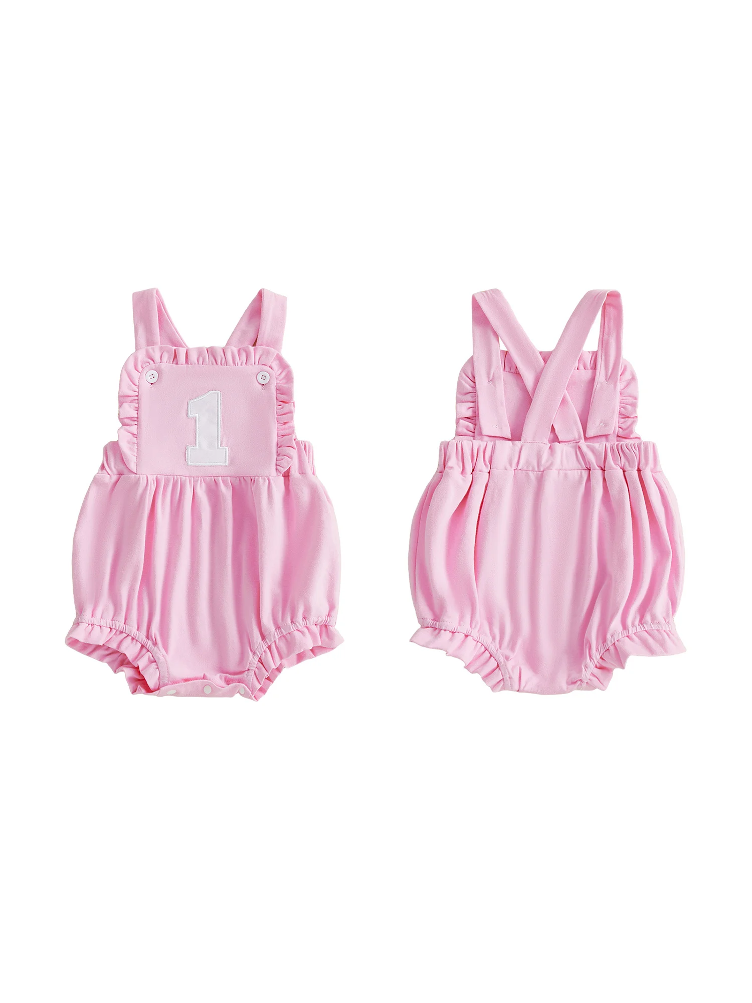 Stylish Baby Boys Girls Birthday Romper with Trendy Number Embroidery Sleeveless Square Collar Overalls Jumpsuit for a