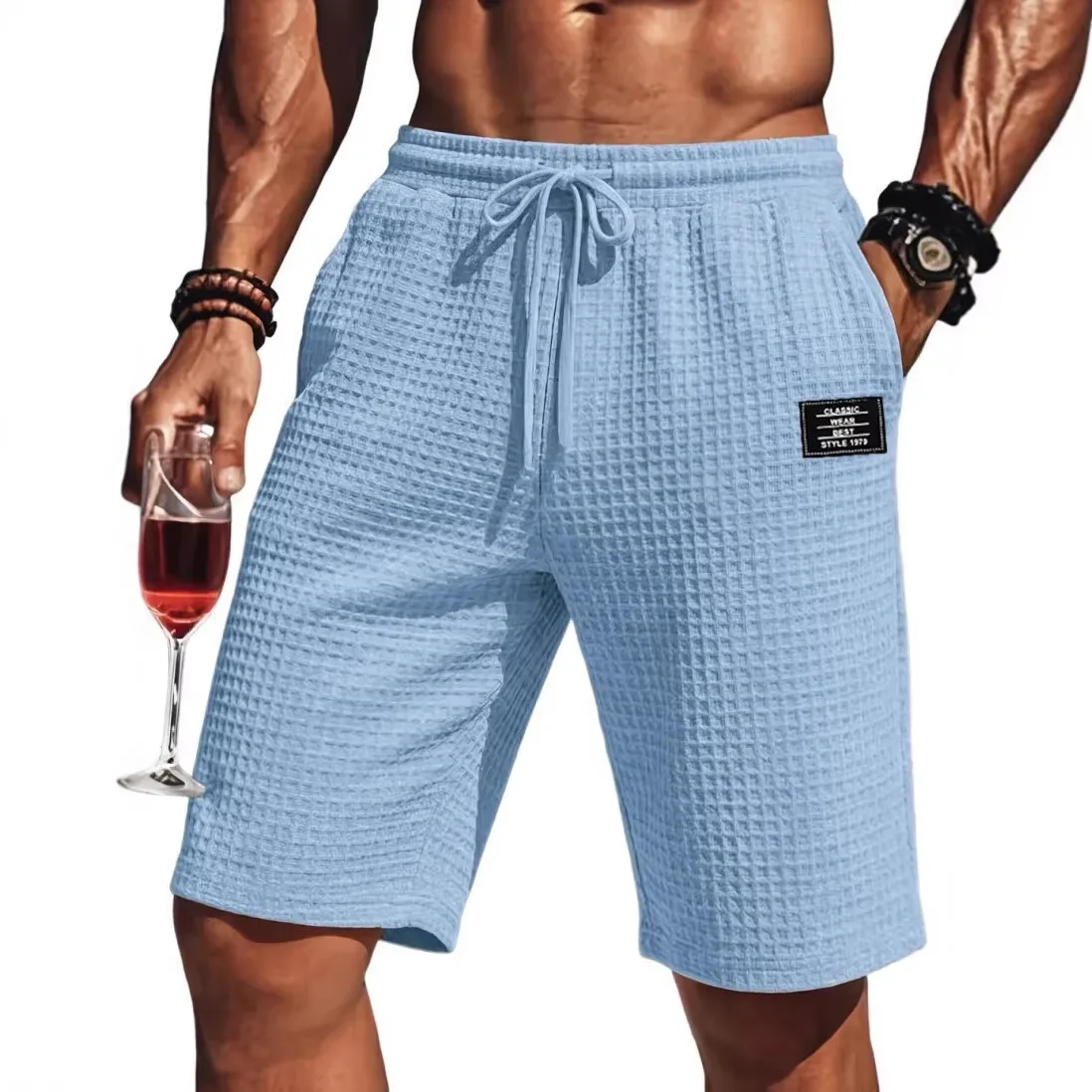 

2026 New Retro Summer Men's Casual Sports Shorts Breathable Waffle Baggy Jogger Short Loose Fit for Daily Outdoor Summer Clothes