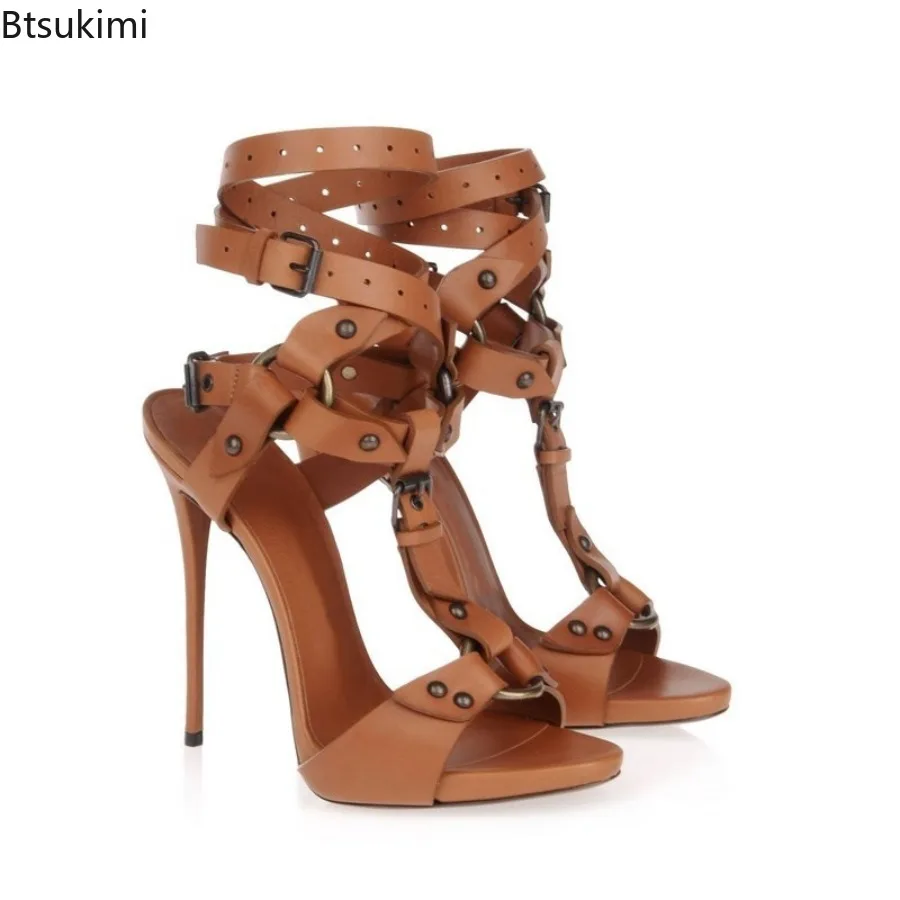 

Women's Sexy Circle Cross Strappy Gladiator Sandals Stiletto High Heel Ankle Strap Buckle Shoes Open Toe Summer Dress Sandalias