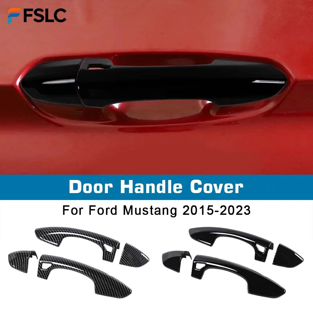 

⭐Genuine⭐ Car Decoration Door Handle Cover For Ford Mustang 2015-2023 Accessories Carbon Fiber Glossy Black Exterior Styling