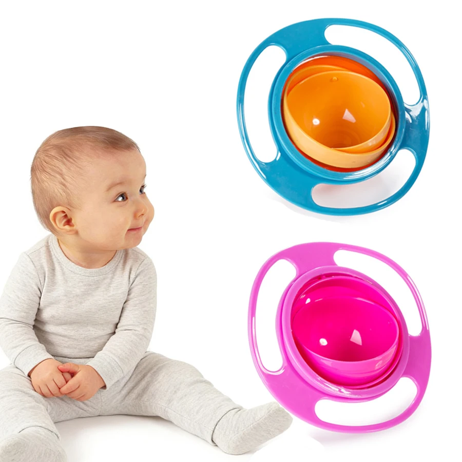 Magic Gyro Bowl 360 Degree Rotate Spill-Proof Bowls with Lid Plastic Creative Dishes Practice Feeding Bowls