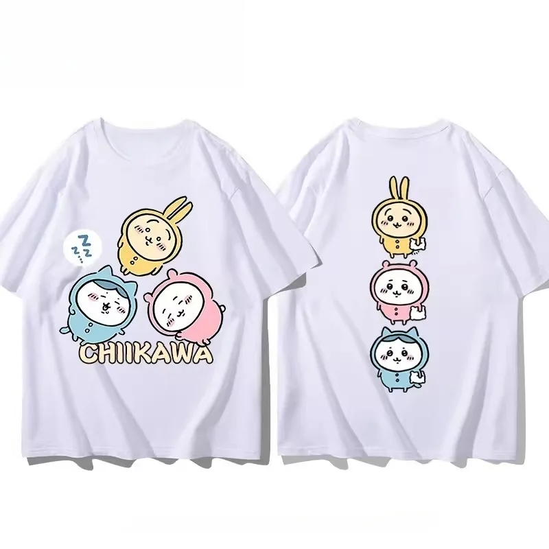 

Новинка 2025 года, милый мультяшный узор Chiikawa, топ с 3D принтом и круглым вырезом, повседневная модная свободная дышащая быстросохнущая женская футболка
