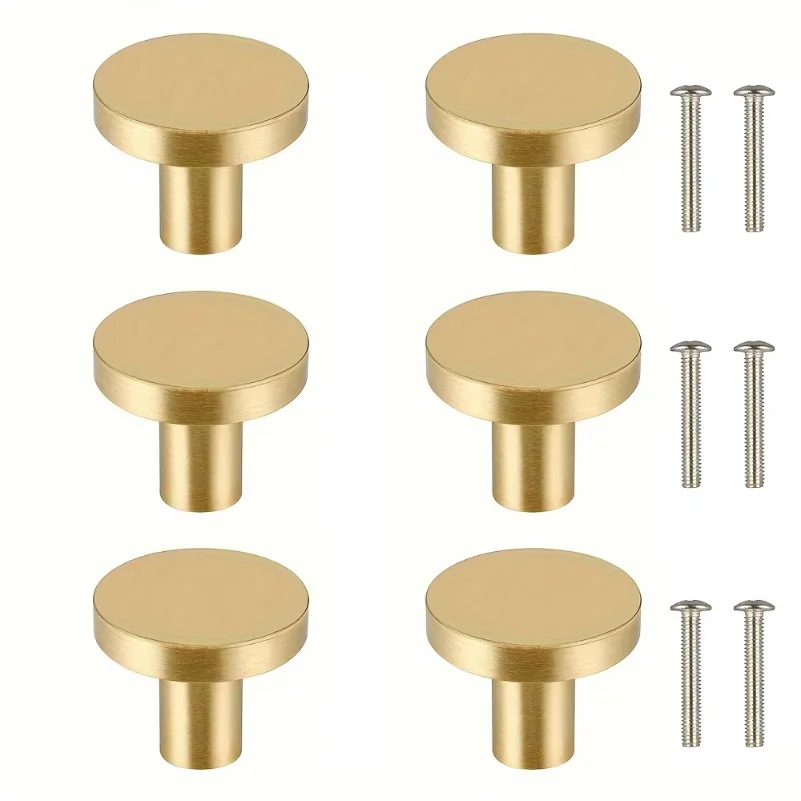 

6pcs Golden Polished Aluminum Drawer Knobs 20x25mm Durable Single Hole Cabinet Handles for Cupboards, Wardrobes with Screws
