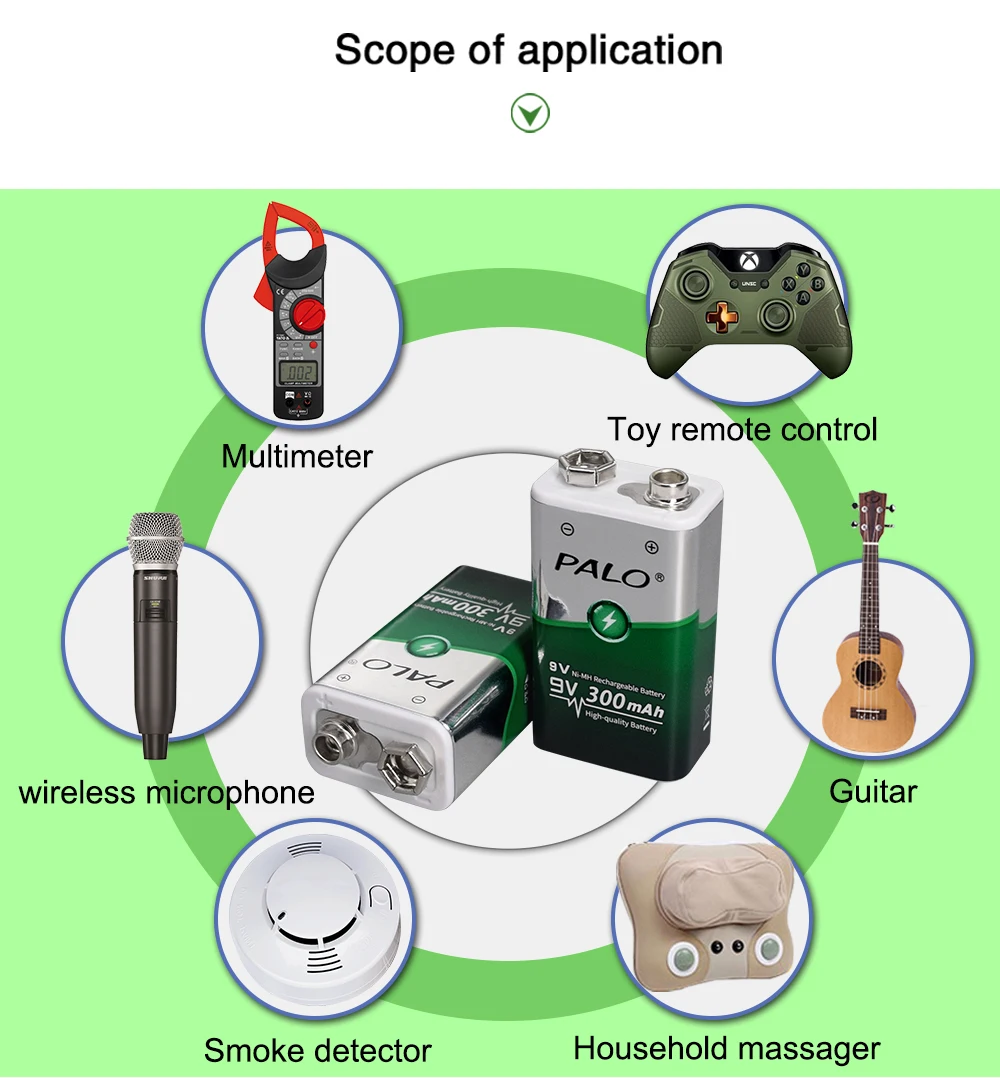 Palo 2-8pcs Rechargeable 9V Battery 6f22 9 Volts Nimh Pre-charged Batteri Crown Krone 300mah+ Quick Charger Usb Smart