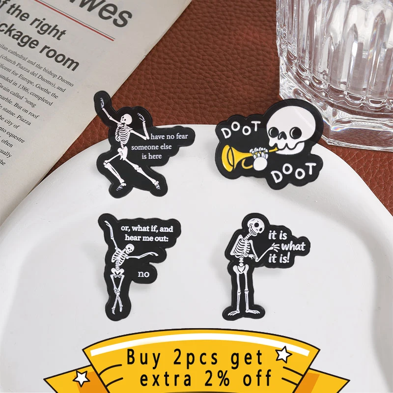 Cartoon Skeleton Dancing Enamel Pin, Funny Internet Quote Badge, Fashion Clothes Backpacks Accessory, Halloween Gift for Friends