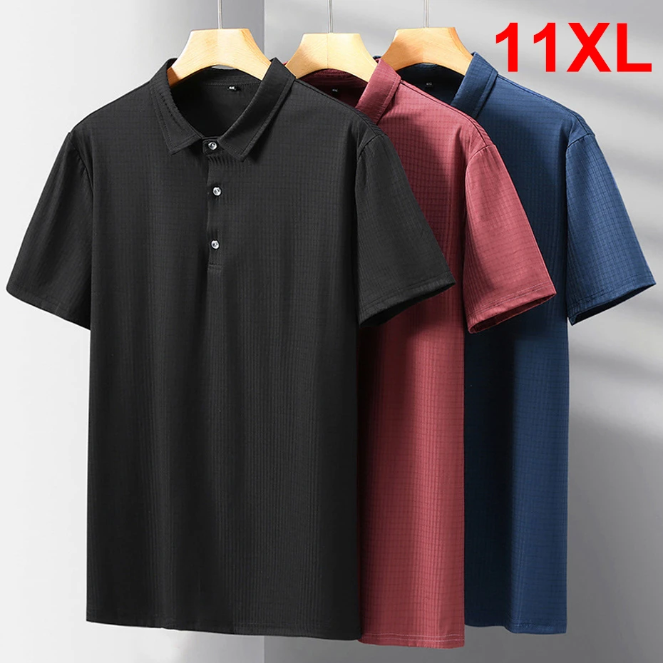 Summer Polo Shirts Men Plus Size 10XL 11XL Elasticity Breathable Cool Polo Shirt Male Summer Tops Big Size 10XL 11XL