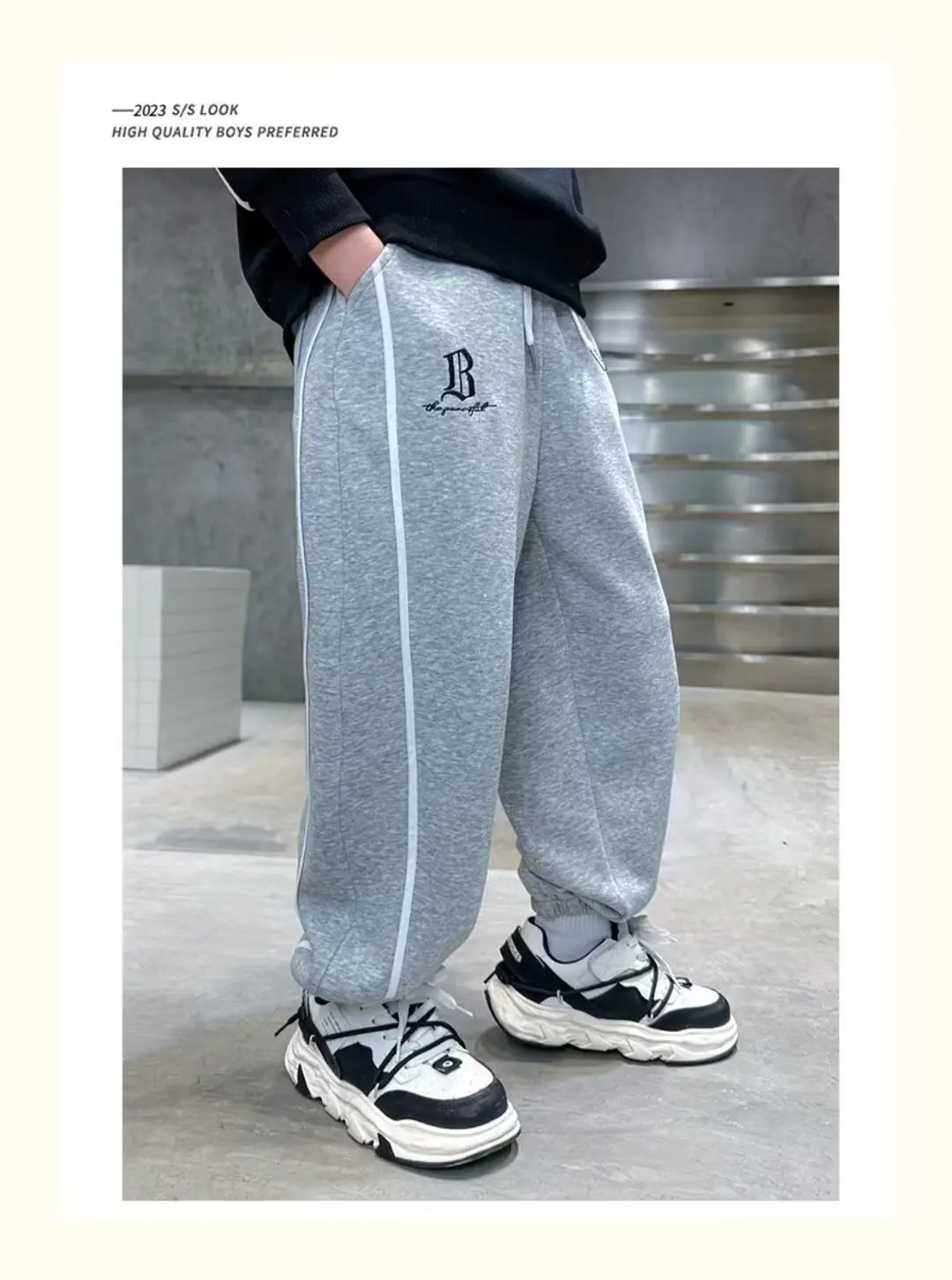 Boys Casual Fitness Pants Autumn Winter Clothes Letter Printed Sweatpants for Kids Fashion Loose Long Pants Jogger Trousers