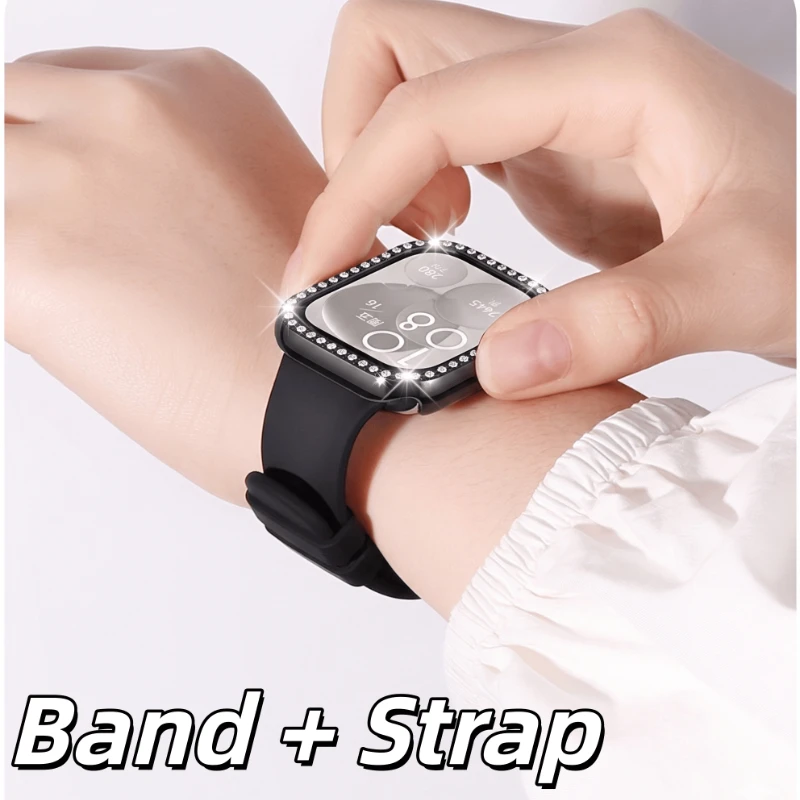 Glitzernde Strass-Hülle + Silikonarmband für Huawei Watch Fit 4 Fit 3 Bandabdeckung Modisches Weiches Sport-Armband Rahmen-Zubehör