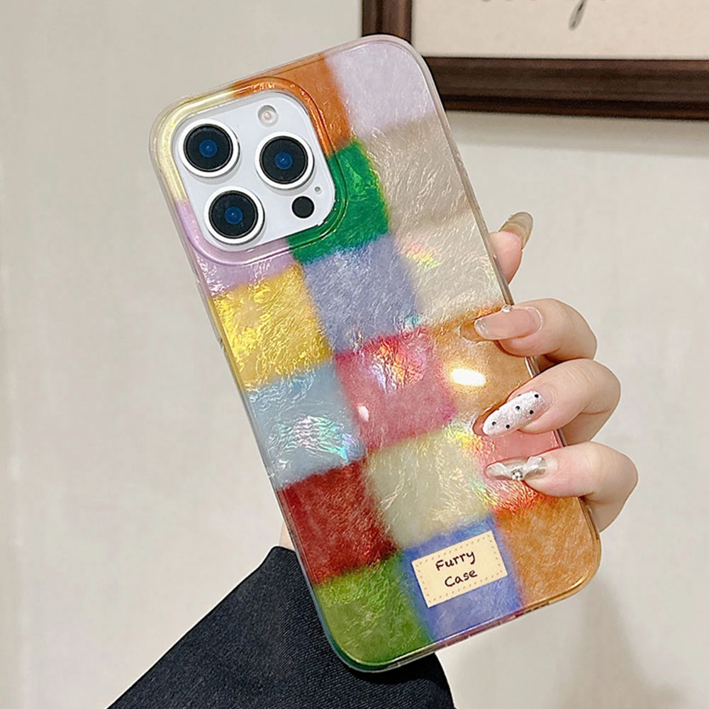 

Чехол для телефона Color Block Match Plaid для женщин и девочек для iPhone 16 16e 15 14 13 12 Pro Max 7 8 Plus SE 2022 X XS XR Back Shell Cover