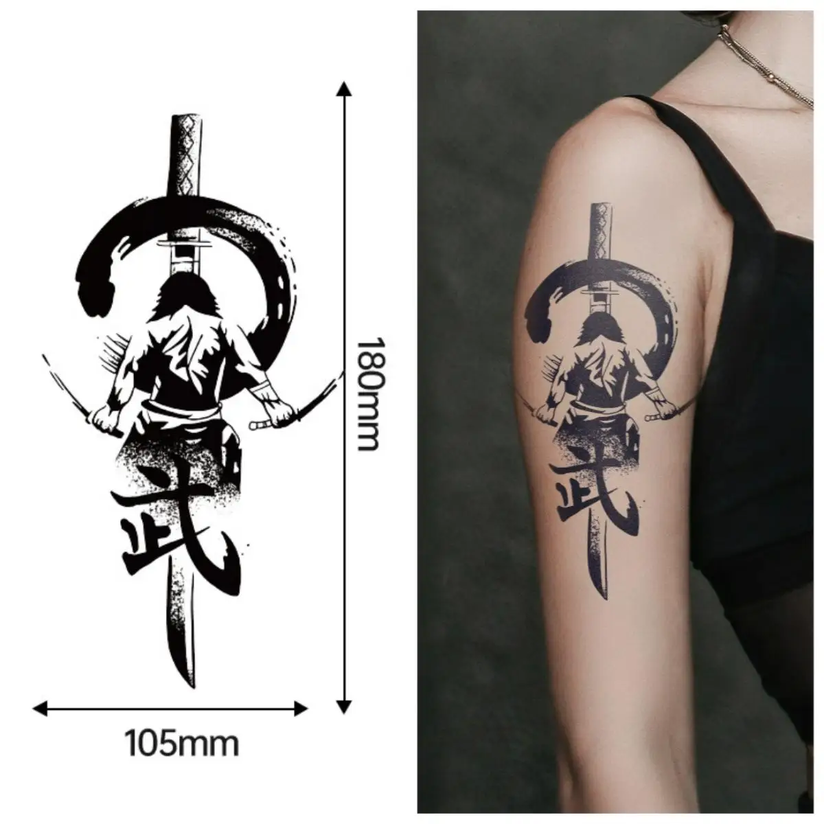 

Samurai Double - Blades Temporary Tattoos,Tattoo Stickers,Waterproof Long-Lasting 15 Days,Semi-Permanent Fake Tattoo,body art