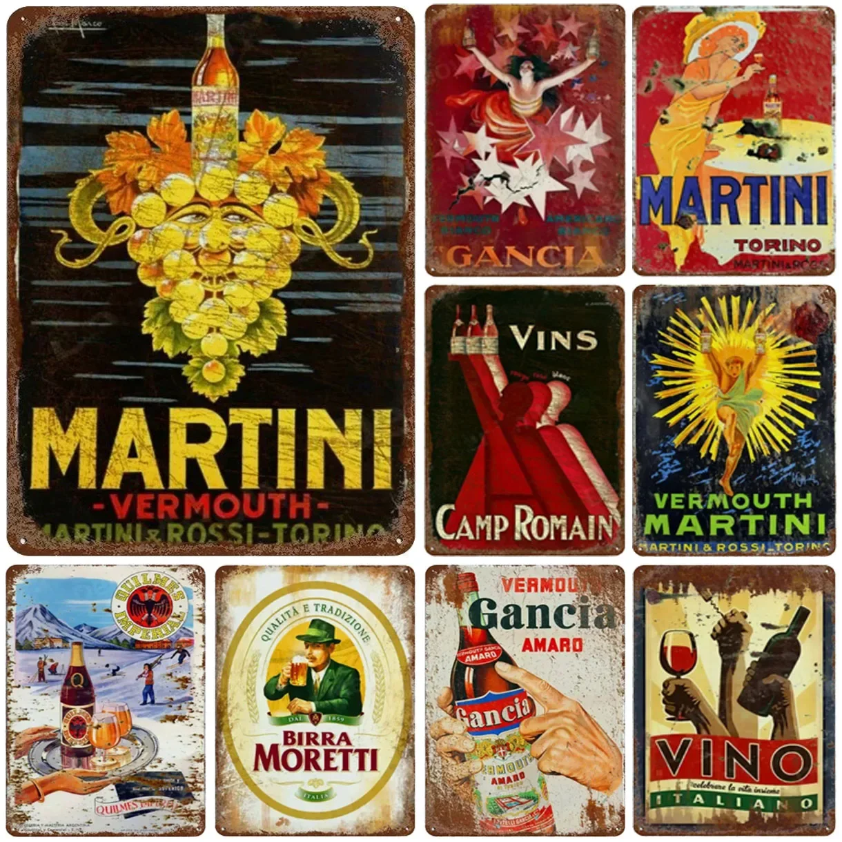 Metal Tin Signs Martini Gancia Wall Decoration Plaque Vintage Art Poster Iron Painting for Man Cave Home Cafe Garden Club Bar