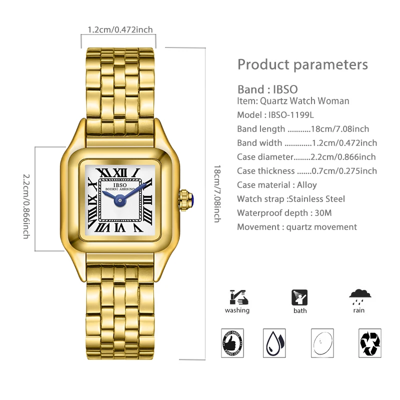 Mode Frauen Quadratische Uhr Stahl Silber Wasserdicht Exquisit Kleine Armbanduhr Damen Geschenke Luxus Marke Weibliche Handuhr Golden