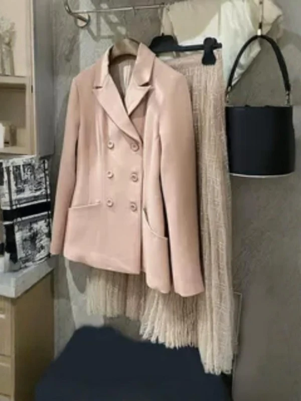 

Новинка 2023 года, женский костюм средней длины Jaet для поездок на работу, двубортный утягивающий длинный топ све, модная универсальная верхняя одежда