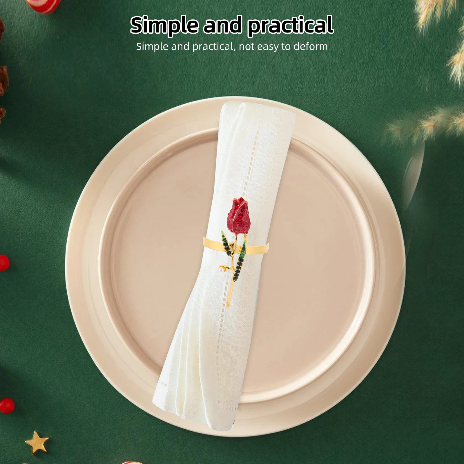 

4Pcs Rose Gold Flower Napkin Rings Valentines Wedding Banquet Table Setting Elegant Serviette Holders Rose Gold Napkin Rings