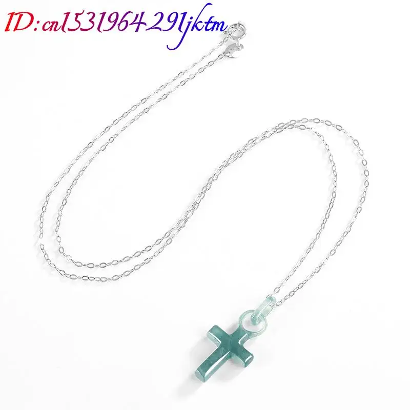 Burmese Jadeite Cross Pendant Necklace Accessories 925 Silver Natural Gemstone Fashion Gifts for Women Real Jade Luxury
