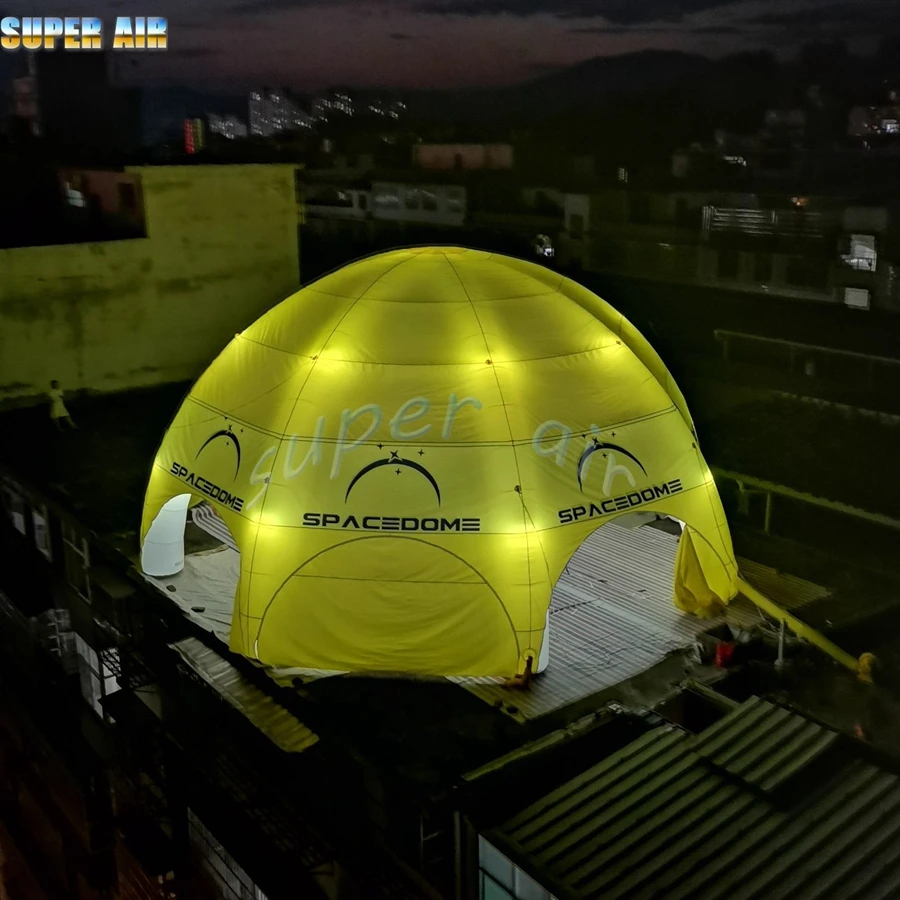 Tienda de campaña de araña inflable, iluminación LED colorida, 12m de diámetro, ocho patas y logotipo personalizado para alquiler