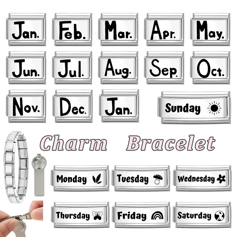 الموضة 12 شهر مارس أبريل يوليو مايو فراشة القلب الإيطالية سحر الروابط صالح 9 مللي متر الفولاذ المقاوم للصدأ سوار مجوهرات DIY بها بنفسك صنع #6