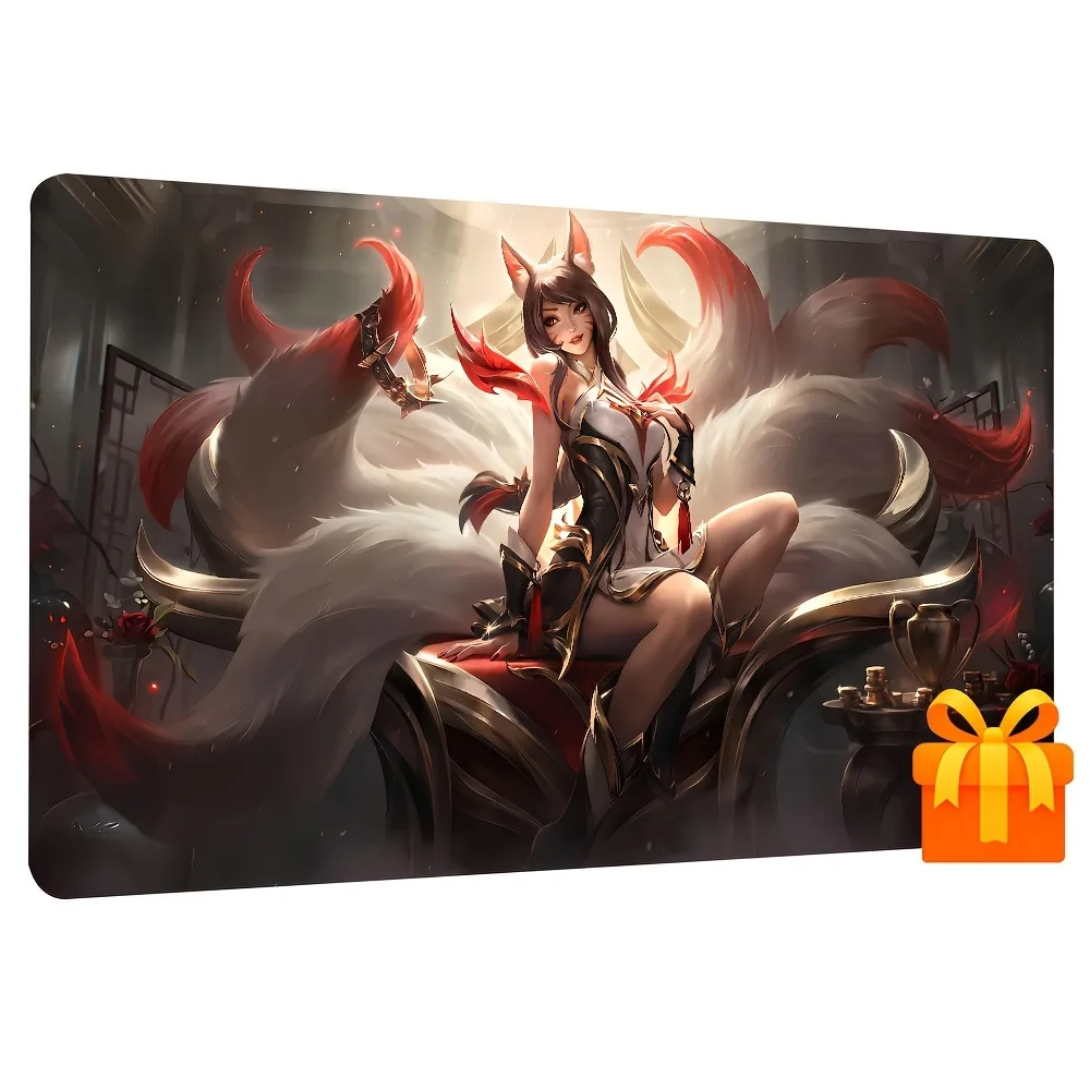 CIFBUY Mouse Pad Large Gaming Nine Tailed White Fox Rubber Non Slip Desk Mat For TCG CCG RPG Card Game Office Decor