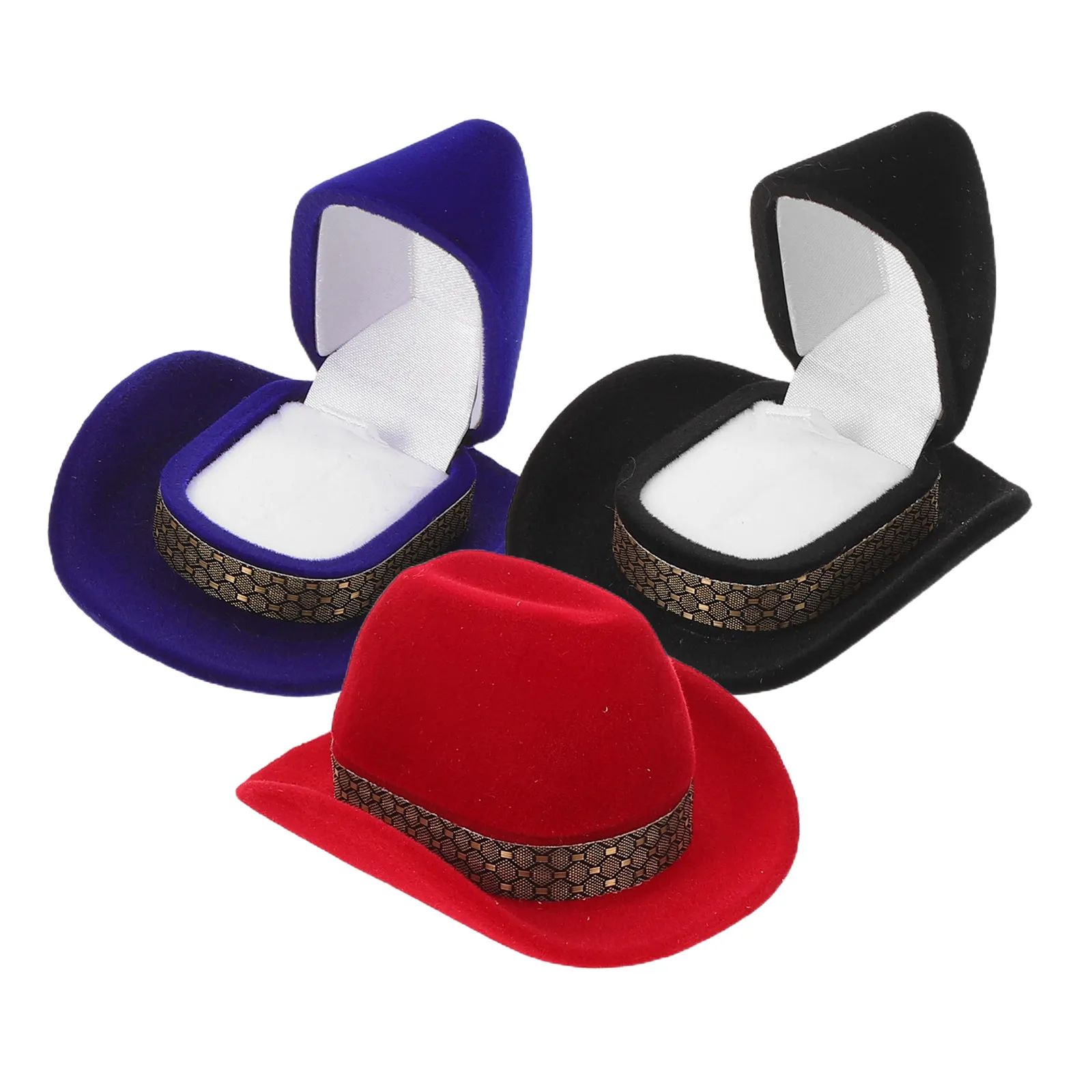

3Pcs Hat Box Organizer Western Jewelry Display Box Ring Storage Case for Women Vintage Cowboy Style Ring Holder