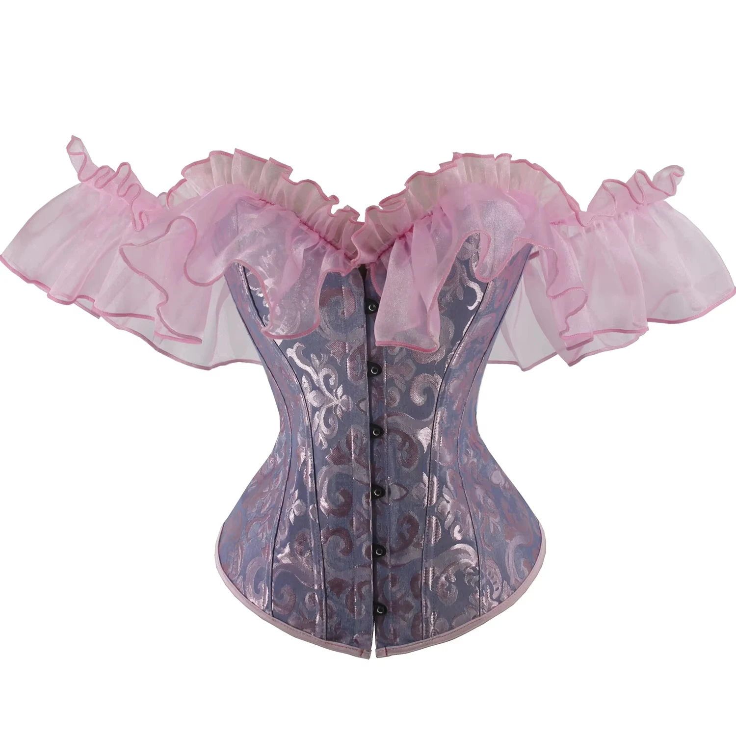 Off Shoulder Corset Top Sexy Gothic Corsets and Bustiers Overbust Corset Slimming Waist Trainer Ruffles Short Sleeve Women Top
