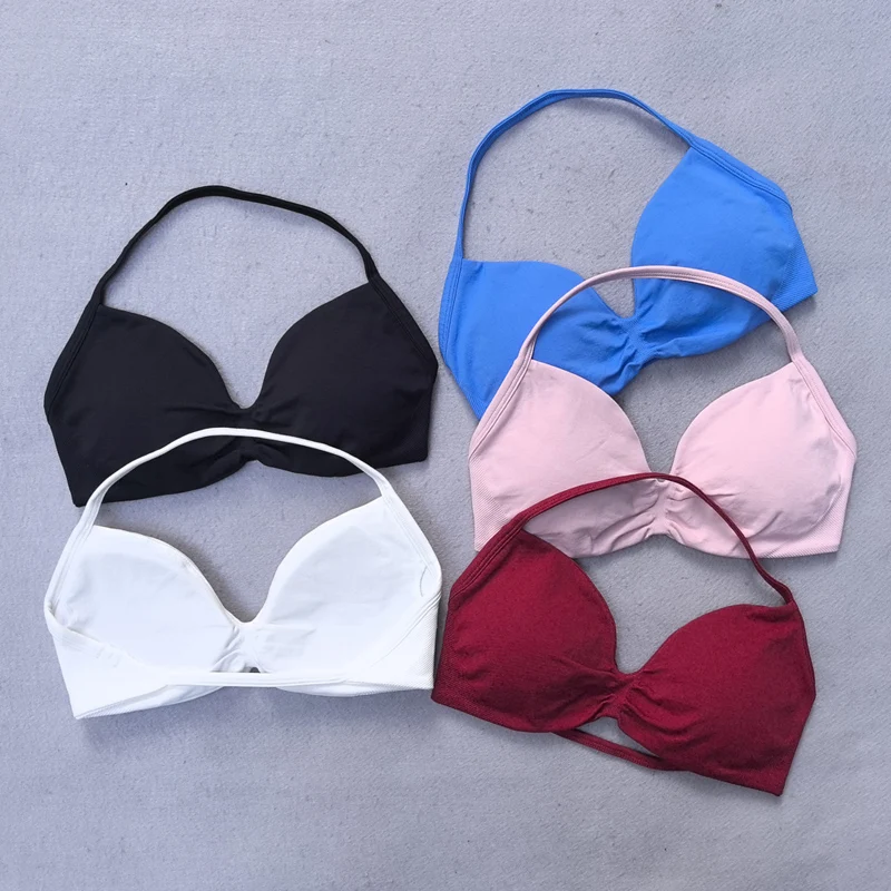 

﻿ Women's Sports Bra High Elastic Sexy Strappy Halter Bra Push-up Fitness Workout Underwear Seamless Gym Tops Yoga Bra Clothes