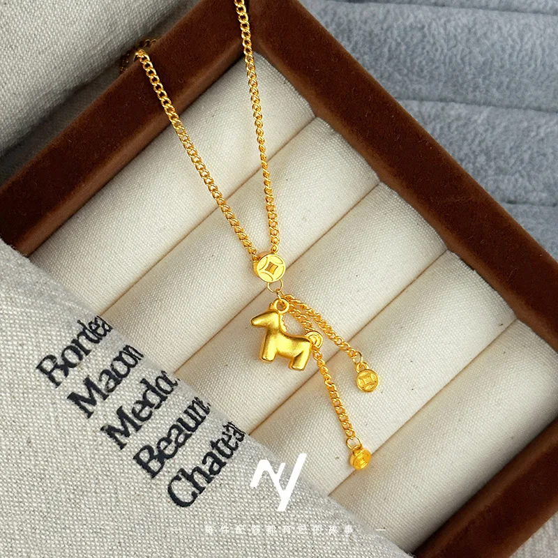 

9999 настоящая Glod Та же антикварный золотой песок золотая подвеска в виде лошади, ожерелье, цепочка в золотом магазине, универсальный подарок