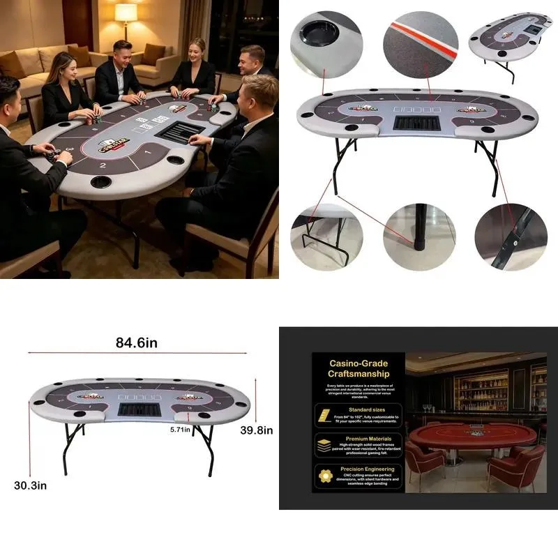 Professional Luxury 84 Inch High Quality Gray Poker Table Custom Foldable Metal Legs Suitable For Family Poker Nights Casino