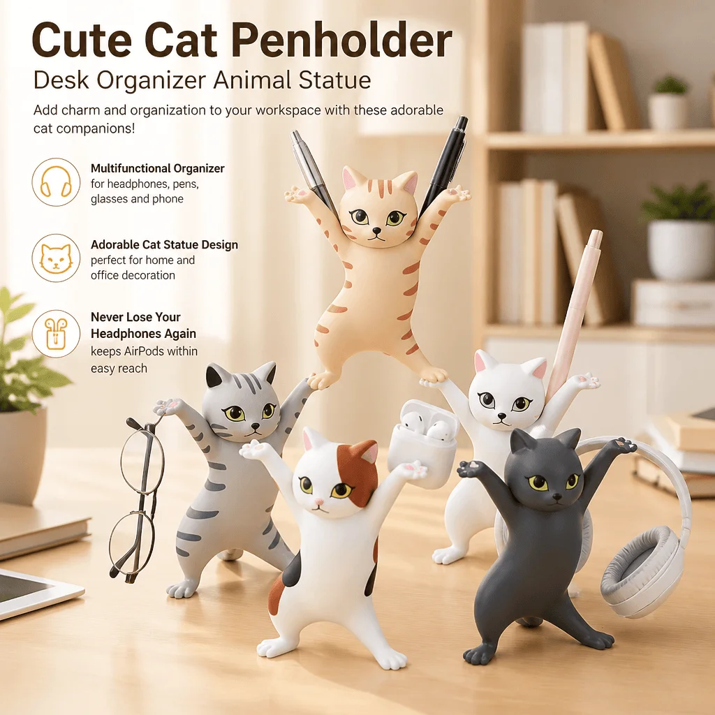 Headphone Stand Desk - Cat Pen Holder Headphone Stand Desk