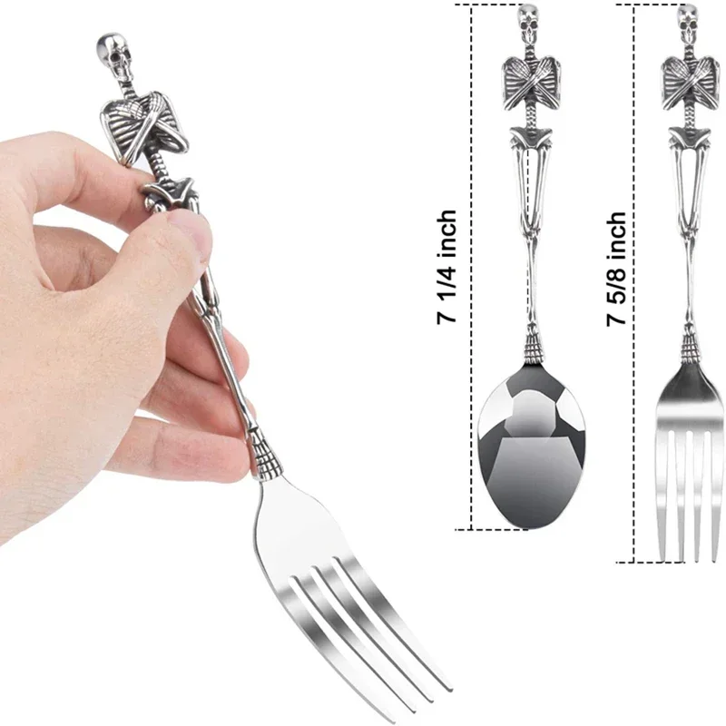 New Titanium Steel Skull Men Fork and Spoon Jewelry Accessories Personality Fashion Charm Unique Titanium for Dinner Tool Gift