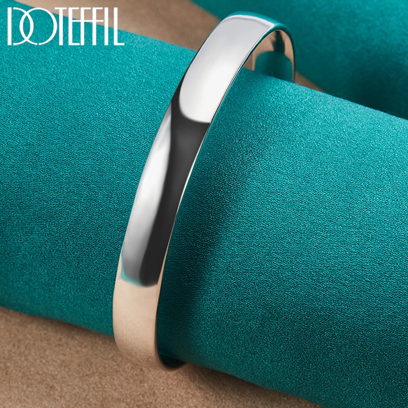 DOTEFFIL 925 Sterling Silver 10mm Smooth Solid Bracelet Bangles For Women Men Wedding Engagement Party Jewelry