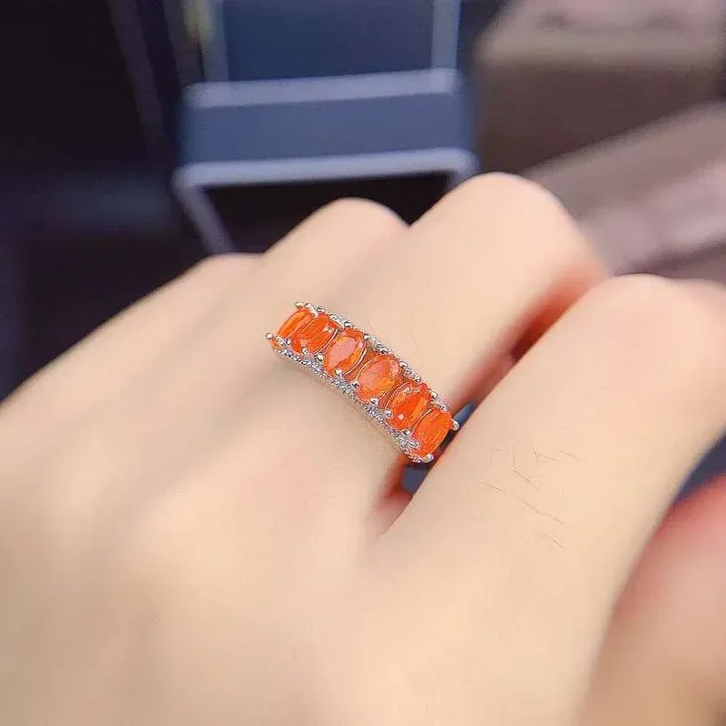 

New 925 Silver Color oval Orange Fire Opal Rings for Women Wedding Fashion Jewelry Birthstone Ring for women