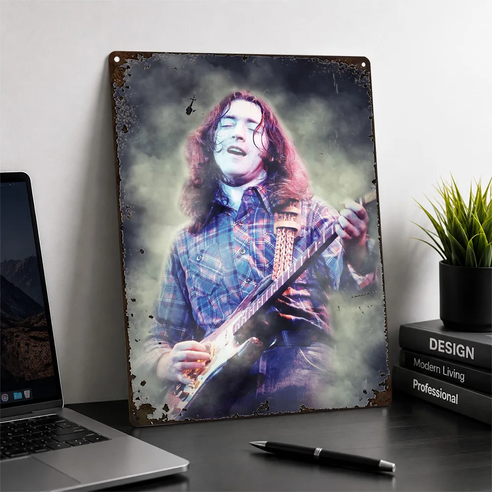 Rory Gallagher Guitar Performance Printed Poster Smoky Wall Art For Music Studio Customized Aluminum Metal Sign Musician Gift