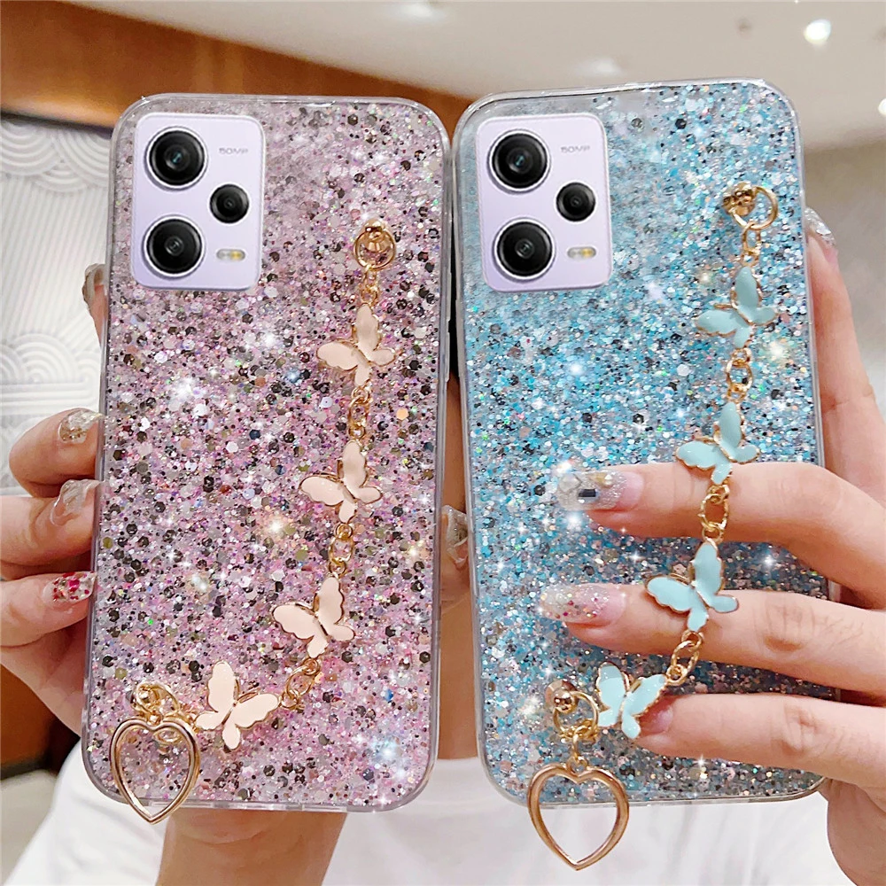 Note11 11Pro Luxury Butterfly Bracelet Phone Case For Xiaomi Redmi Note 12 Pro 11 12 9 Pro 12C POCO X5 X3 Mi 11 Lite 11T Cover