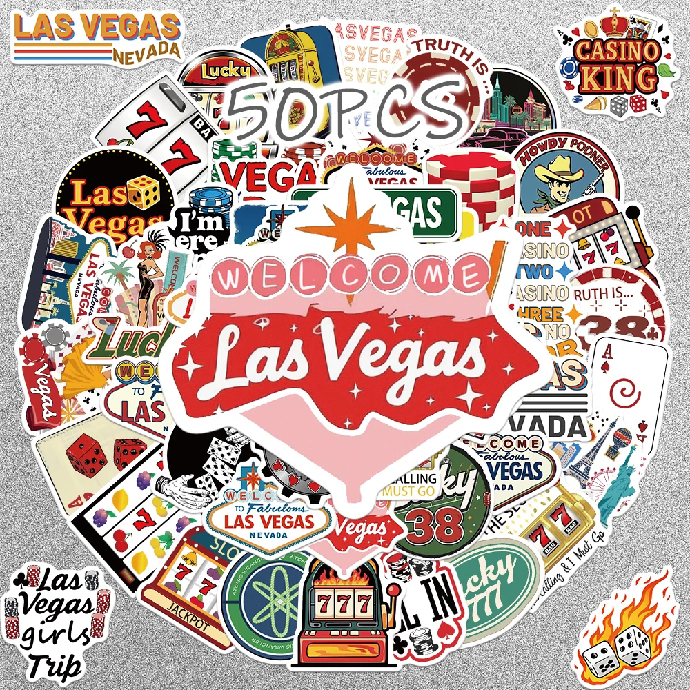 

50pcs Vegas themed decorative stickers for New year gift party decorating laptop refrigerator notebook phone case skateboard