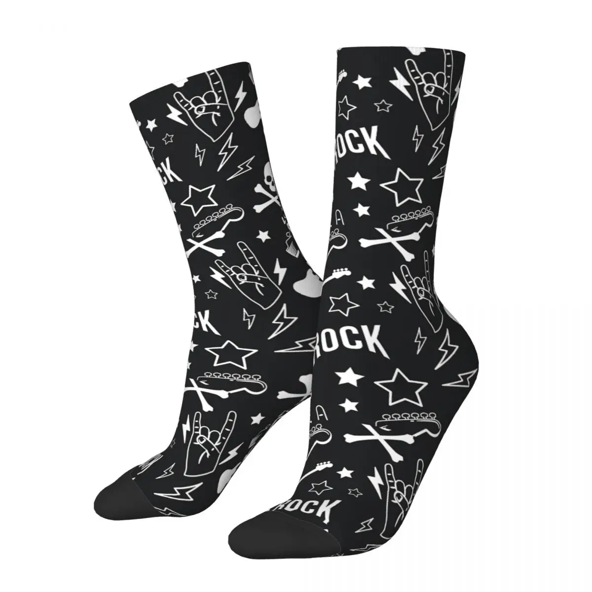 Hip Hop Retro Rocker Rock Music Pattern Crazy Men's Socks Heavy Metal 1960s Punk Unisex Harajuku Print Happy Crew Sock Boys Gift