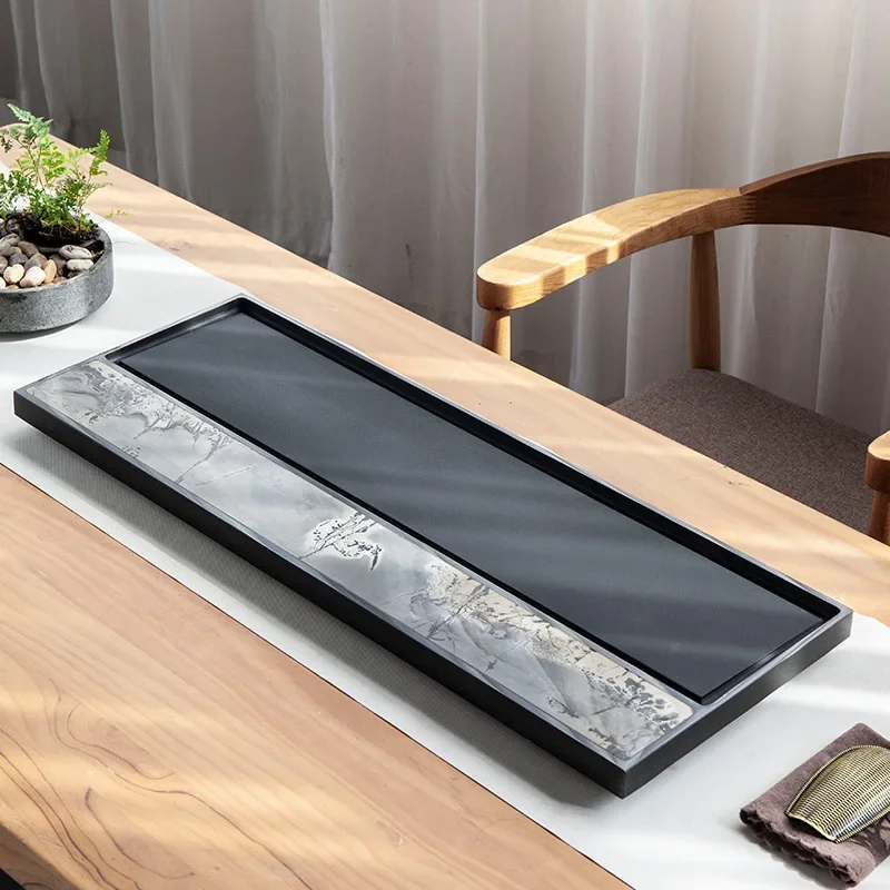 Natürliches, schwarzes Gold, chinesische Malerei, Stein-Teetablett, Haushalt, leichter Luxus, modern, schlicht