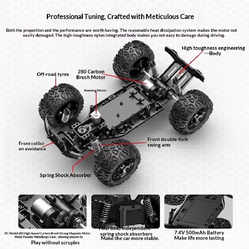 Large RC Remote Control Car Toy, High Speed Drift Off-Road Climbing Buggy 1/12 Big Foot Racing Vehicle Electric Hobby Toy Car