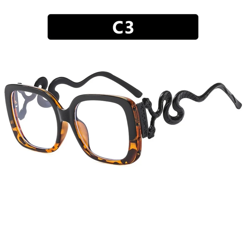 

Retro Large Frame Woman Eyeglasses Square Shape Snake Leg Square Glasses Frame Flat Mirror Anti-Blue Light Glasses