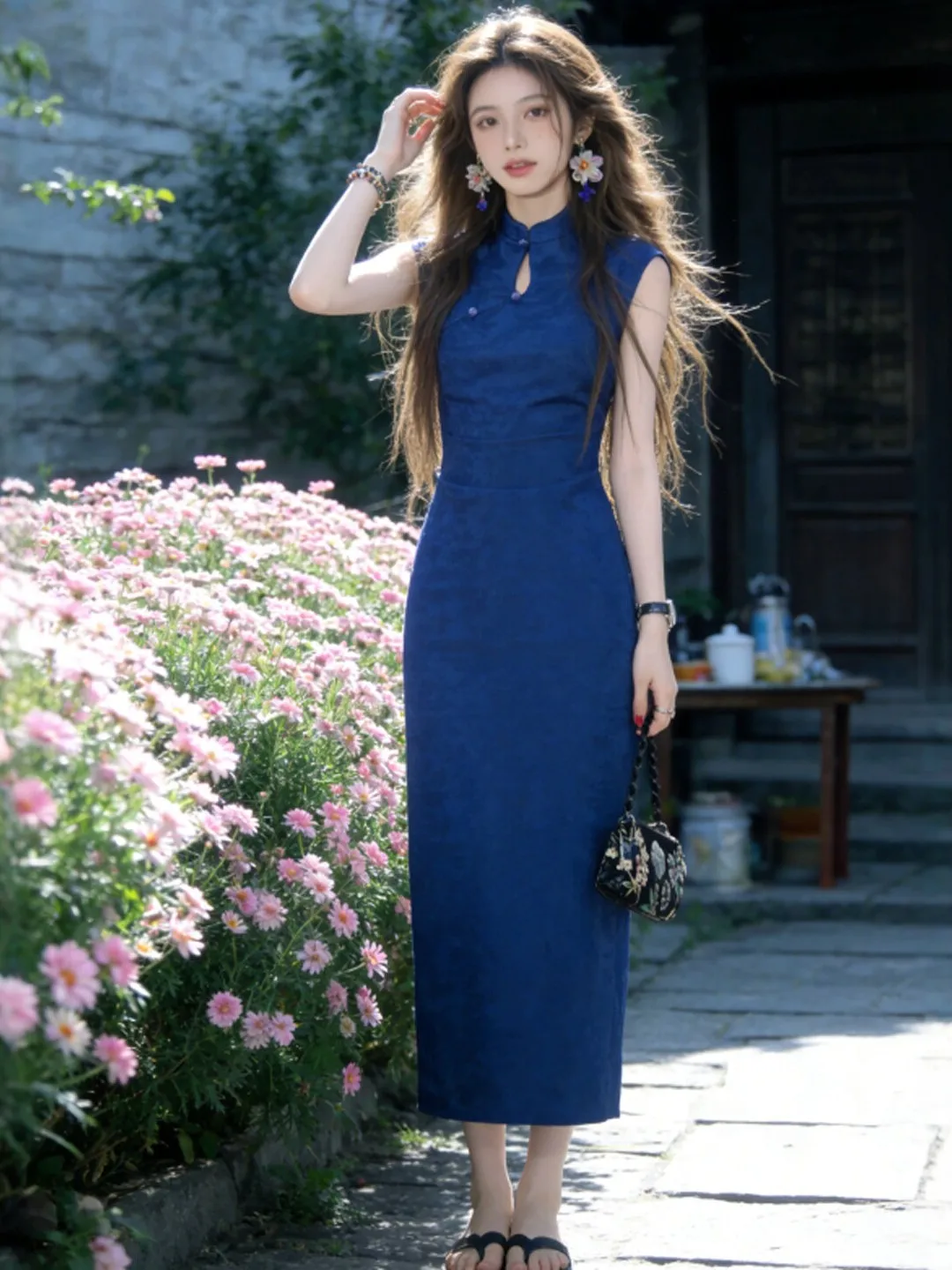 

New Chinese Style Fashionable Hollow out Slim Fit Bodycon Dress Vintage Long Skirt City Commute Street Style Summer Dress