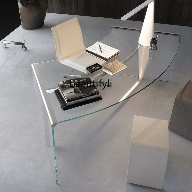 

Modern Minimalist Tempered Glass Transparent Creative Office Desk Designer Front Desk Reception Desk