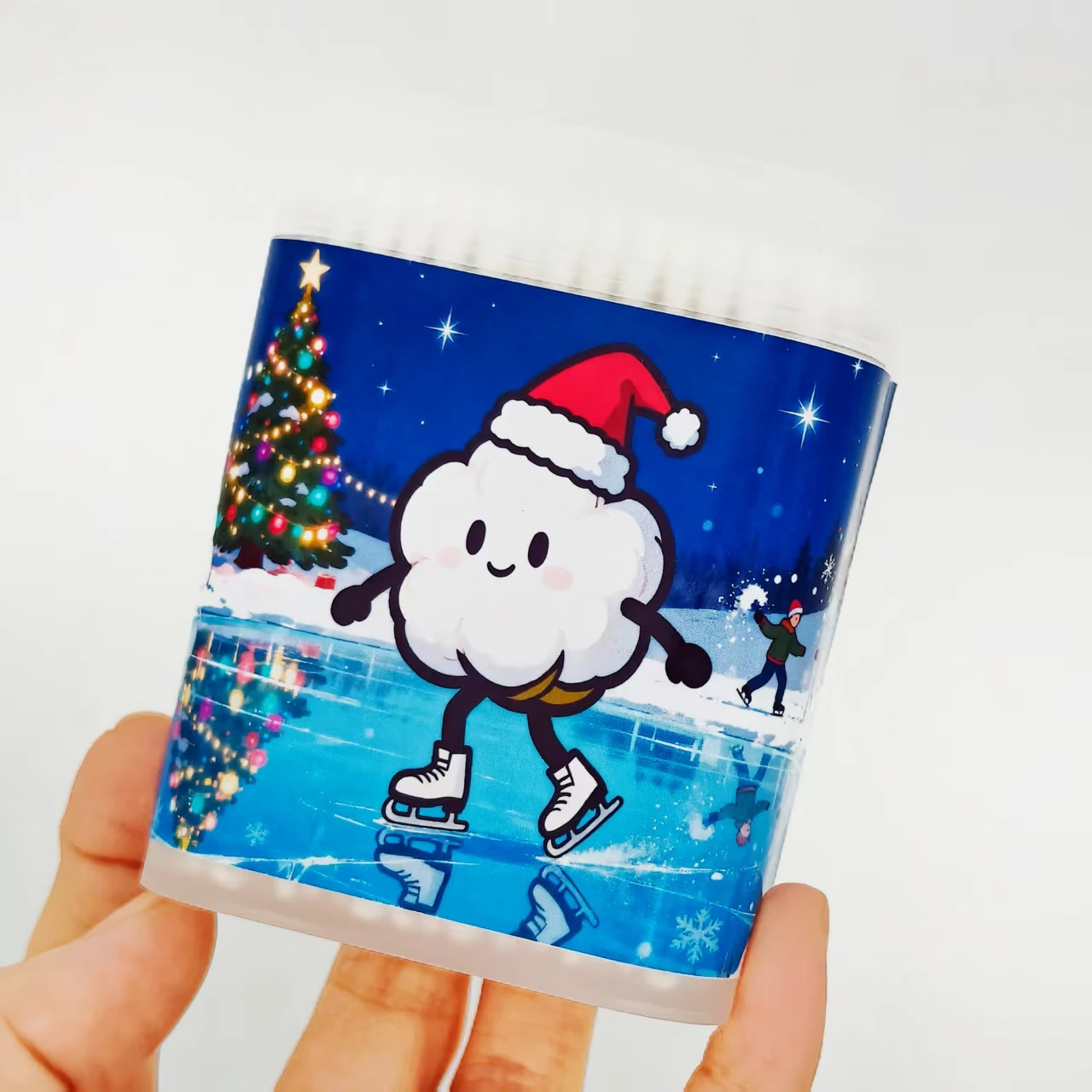 800 قطعة/1200 قطعة عيد الميلاد موضوع تصميم غرامة محور أعواد قطنية عصا فرك صندوق عطلة هدية أعواد قطنية