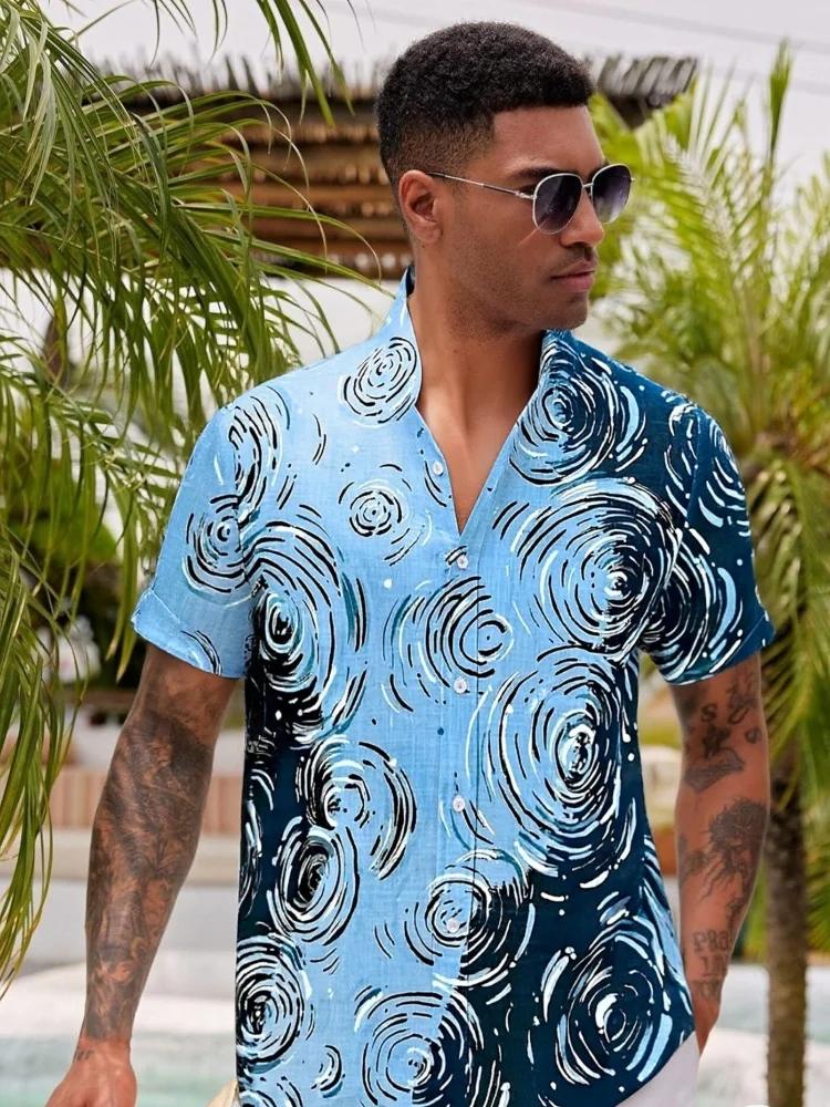 

Модная винтажная повседневная рубашка с художественным принтом Water Ripples, лето 2026, однобортные туники для поездок на работу, большие шикарные топы в стиле Харадзюку