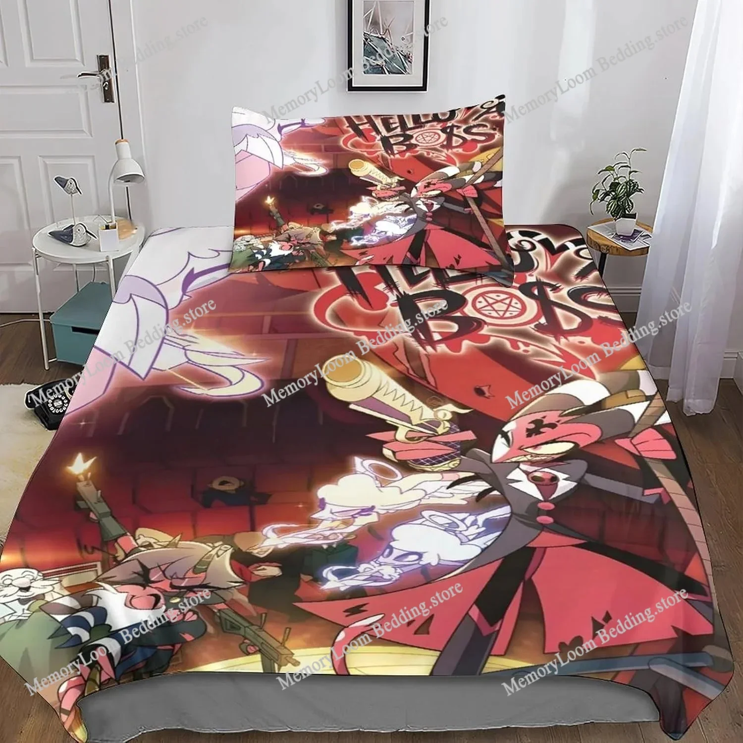 Hazbined Hotel Duvet Cover Set Cartoon Charlie Vaggie Alastor AD Quilt Cover Pillowcase Bed Kids Adult Home Textileextile