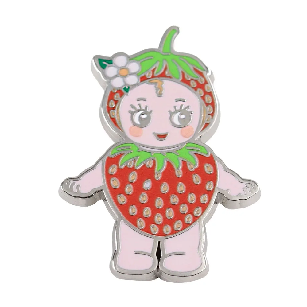 Niedliche Erdbeer-Mädchen Emaille-Pin Kawaii Frucht Baby Junge Brosche Metall-Abzeichen Schmuck Mode-Accessoires Geschenk Rucksack Kleidung Deko – Detail 1