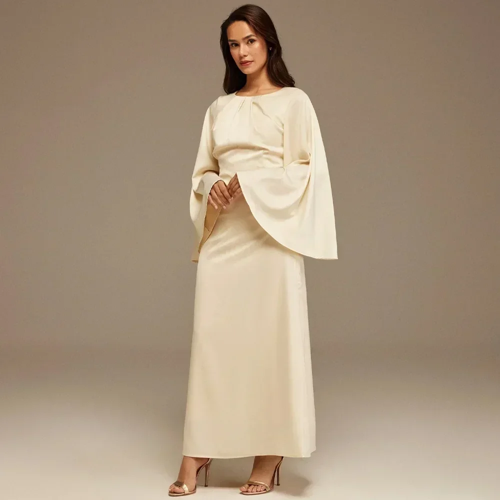Fließendes, knöchellanges Kleid, A-Linie, Abendkleider, lange Ärmel, formell, exquisit, hochwertige Abschlussball-Party-Kleider für Frauen, individuell gestaltet