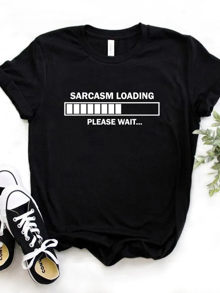 T-shirt damski sarkazm ładowanie proszę czekać nadruk liter Tshirt kobiet z krótkim rękawem O szyi luźny T-shirt damski przyczynowy Tee Shirt